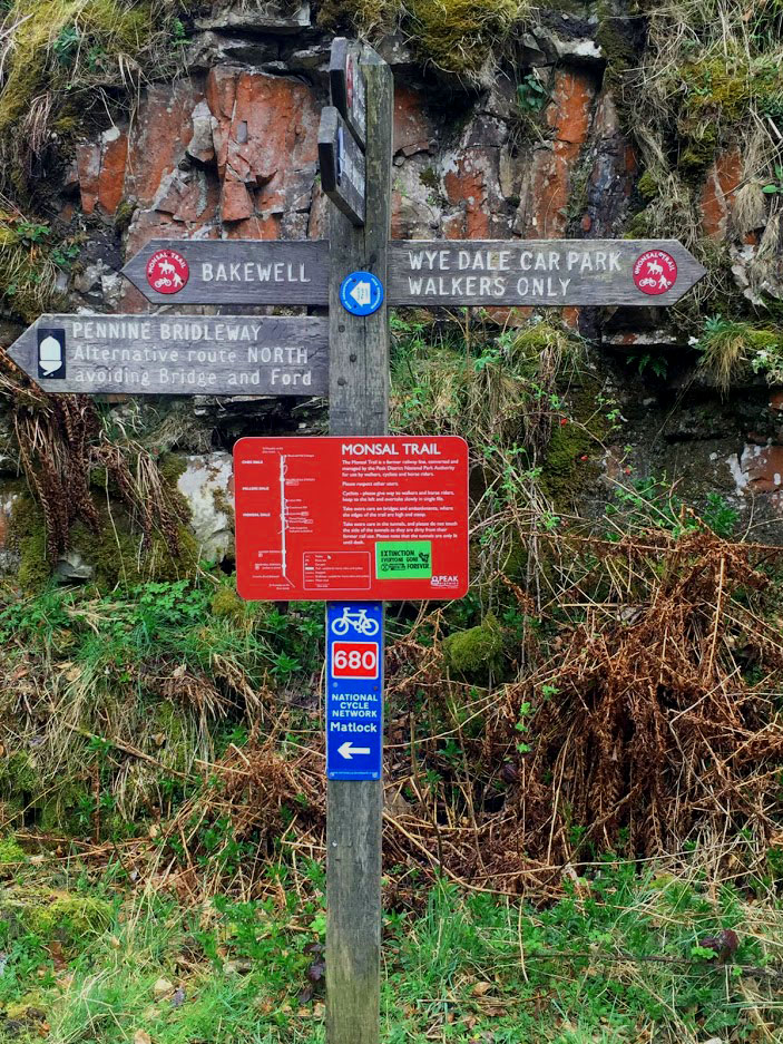 Monsal Trail sign post, Derbyshire