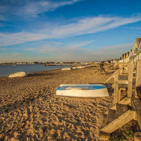 view of famous Hengistbury Head Beach huts, Dorset, England