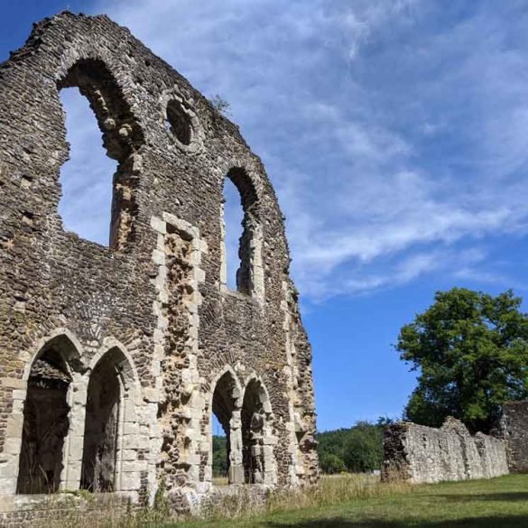 view of Waverley Abbey ruins, multiple arched windows, Surrey