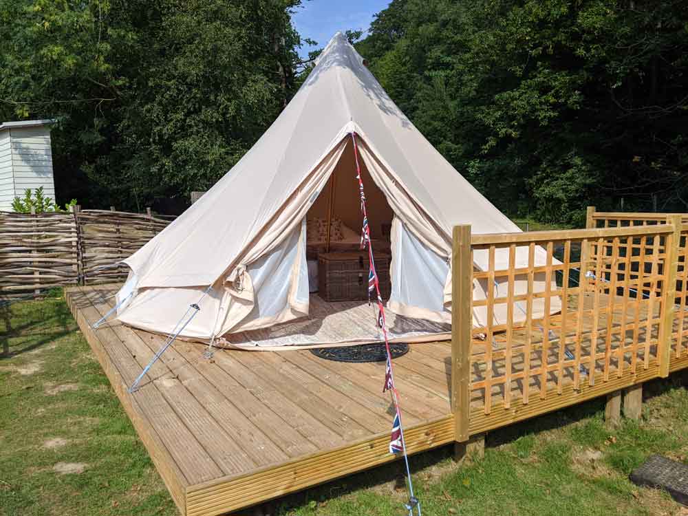 Bell Tent Glamping at Bluebell Coppice Campsite, Battle, East Sussex, England