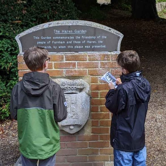 Boys finding clues on Farnham treasure trail