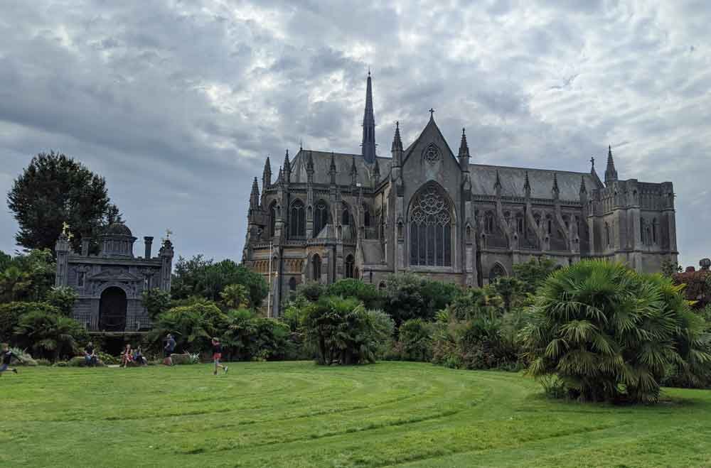 Arudel Castle Garden Maze with Cathedral in background