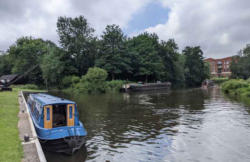 Canal boats on river in Guildford, Surrey