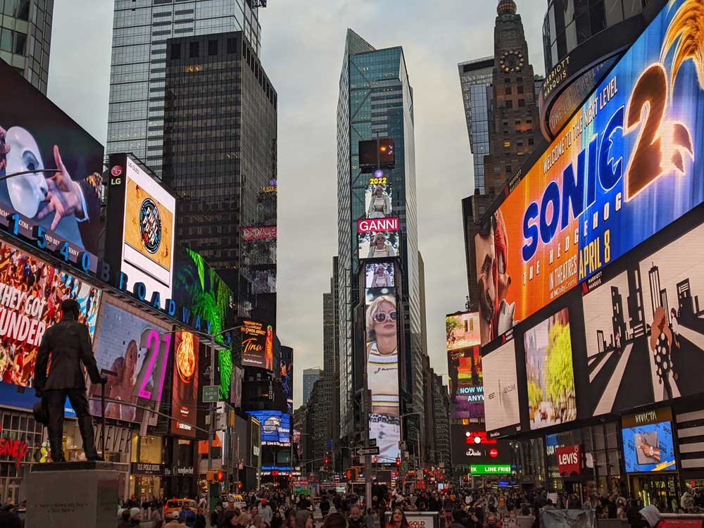 Bright lights on the billboards at Times Square, New York, USA