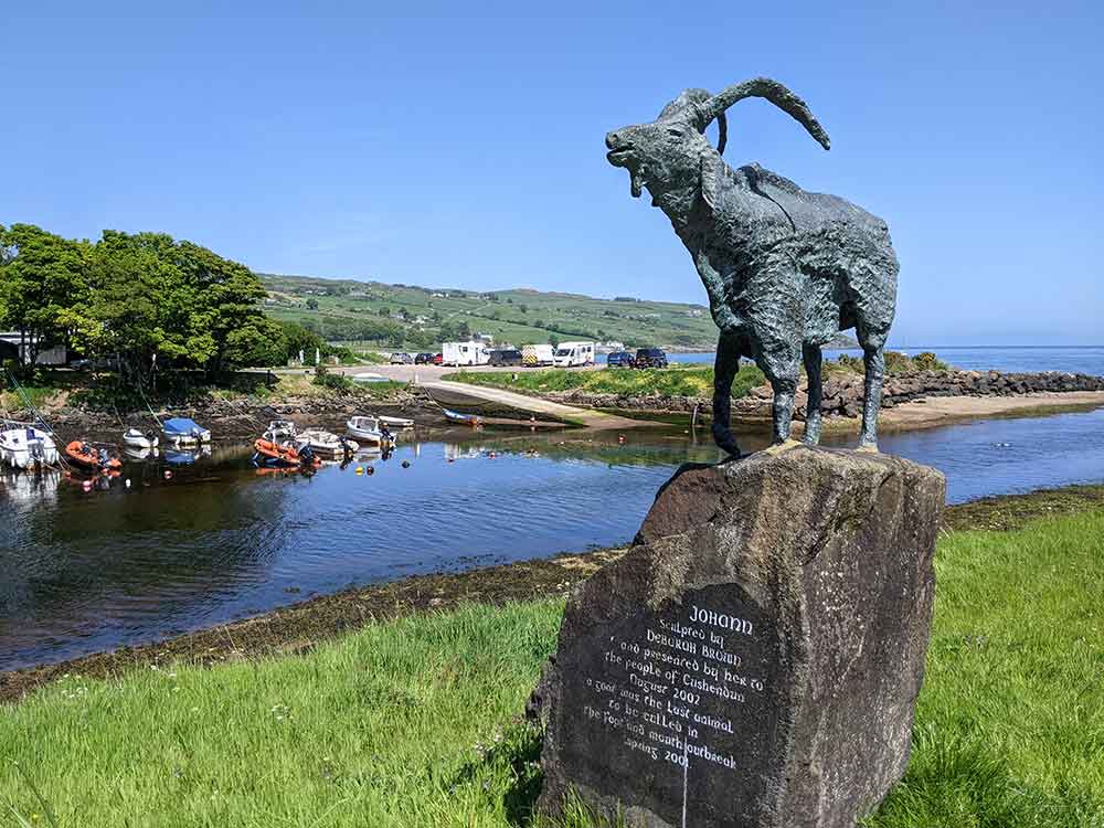 Sculpture of Johann the Goat in Cushendun