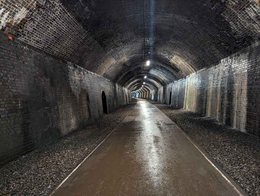 Railway tunnel walk on Monsal Trail, Peak District