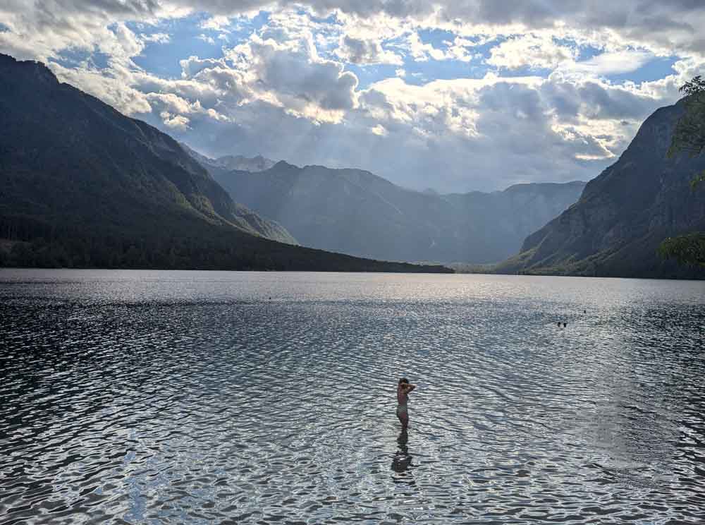 Bathing in Bohinj lake, Slovenia