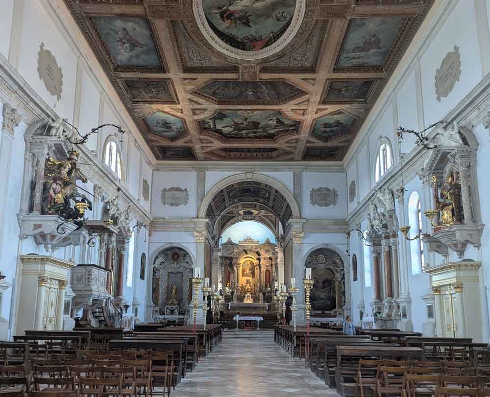 Ornately painted ceilings at the Church of St George, Piran, Slovenia