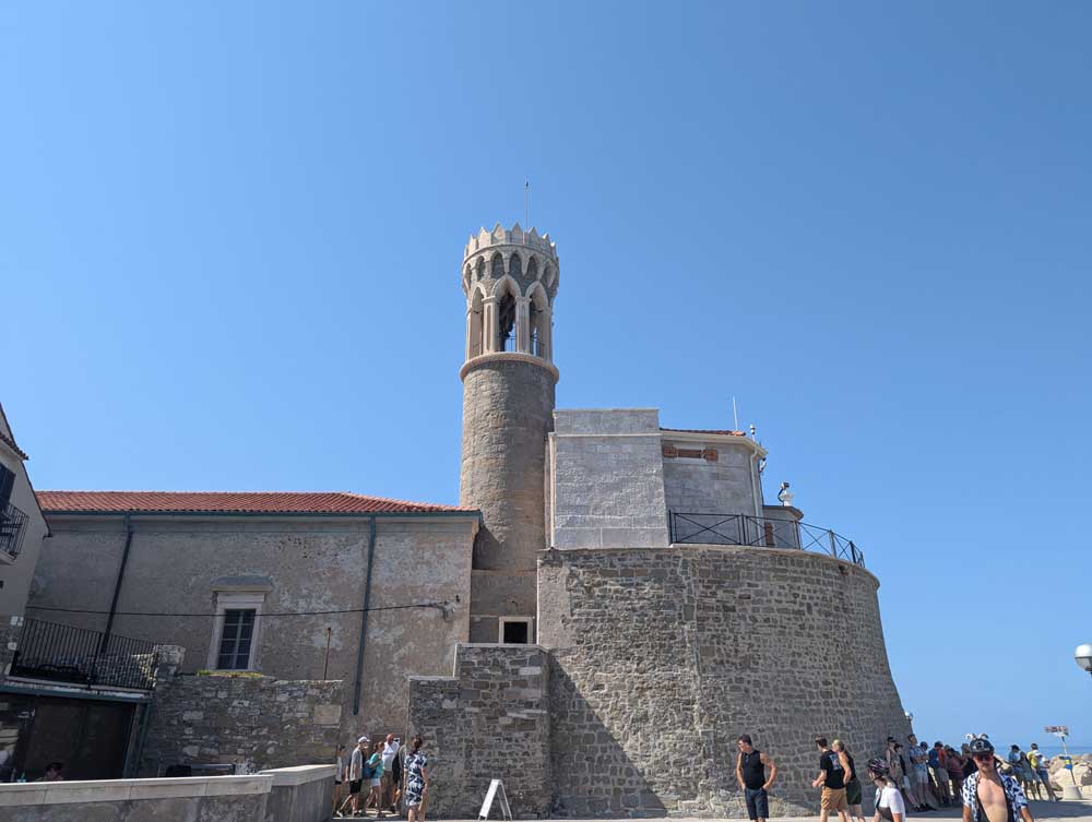 Ancient Piran lighthouse view.