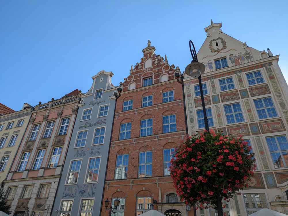 Tall four storey buildings in Dluga Street, Gdansk