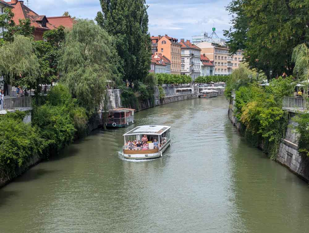 Tourist boat on Ljubljanica River, Ljubljana, Slovenia