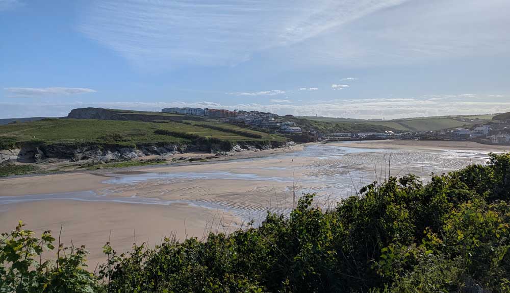 Views of long sandy beach in Cornwall