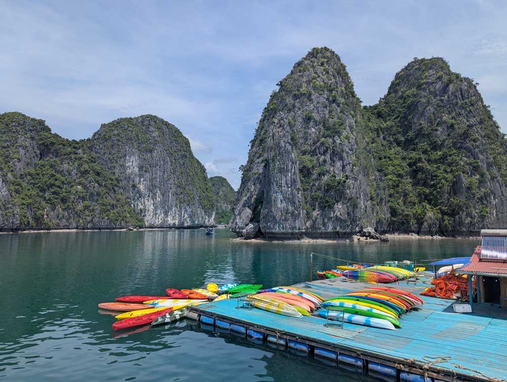 Brightly coloured canoes in Lan Ha Bay, Vietnam