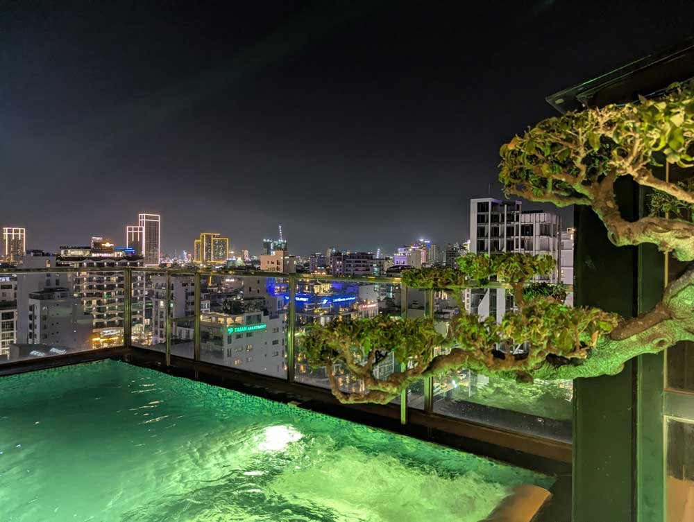 Denang Roof top pool at night, Vietnam