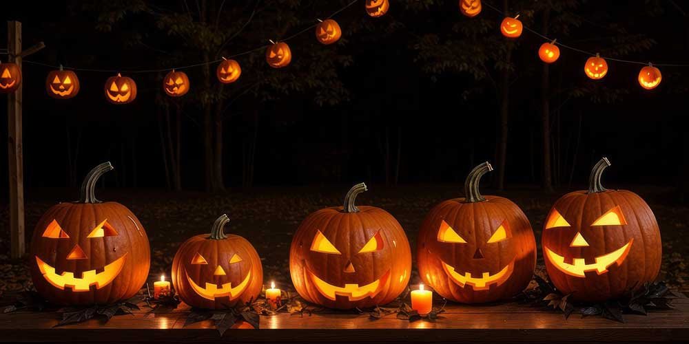 Table full of glowing Pumpkins