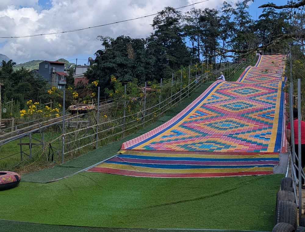 Brightly coloured rainbow slide