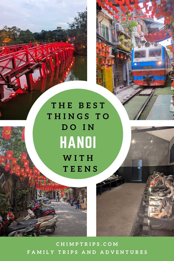 Pinterest cover for Hanoi with teenagers. 4 different locations in Hanoi