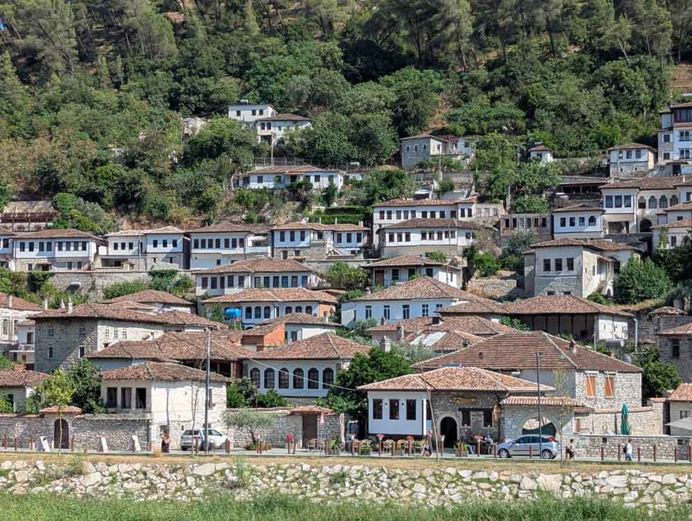 White Ottoman houses on hillside in Berat, Albania