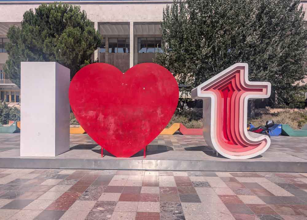Sculpture of I heart t at Skanderbeg Square, Tirana, Albania