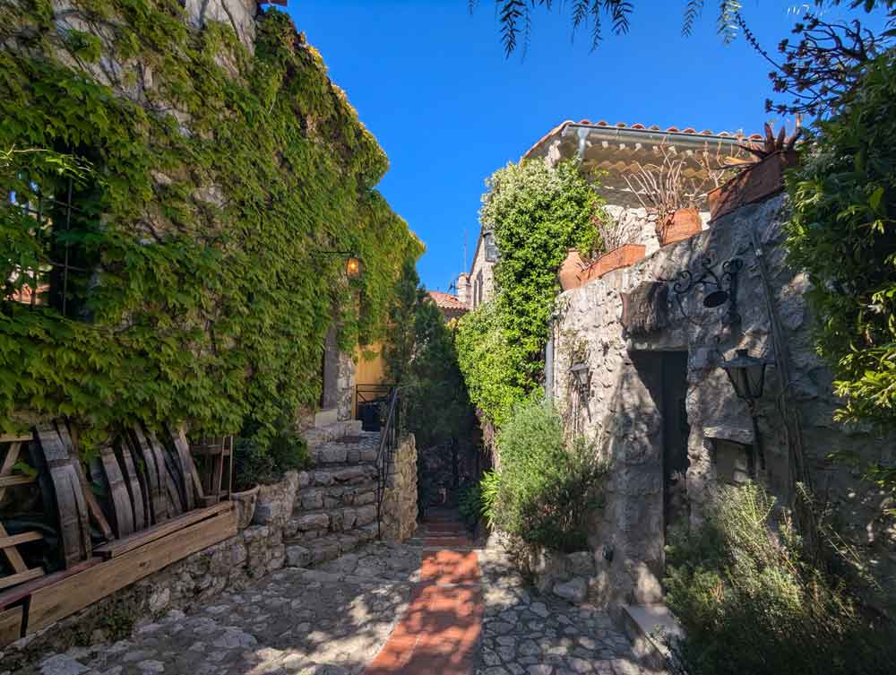 Cobbled street in Eze medieval village, France