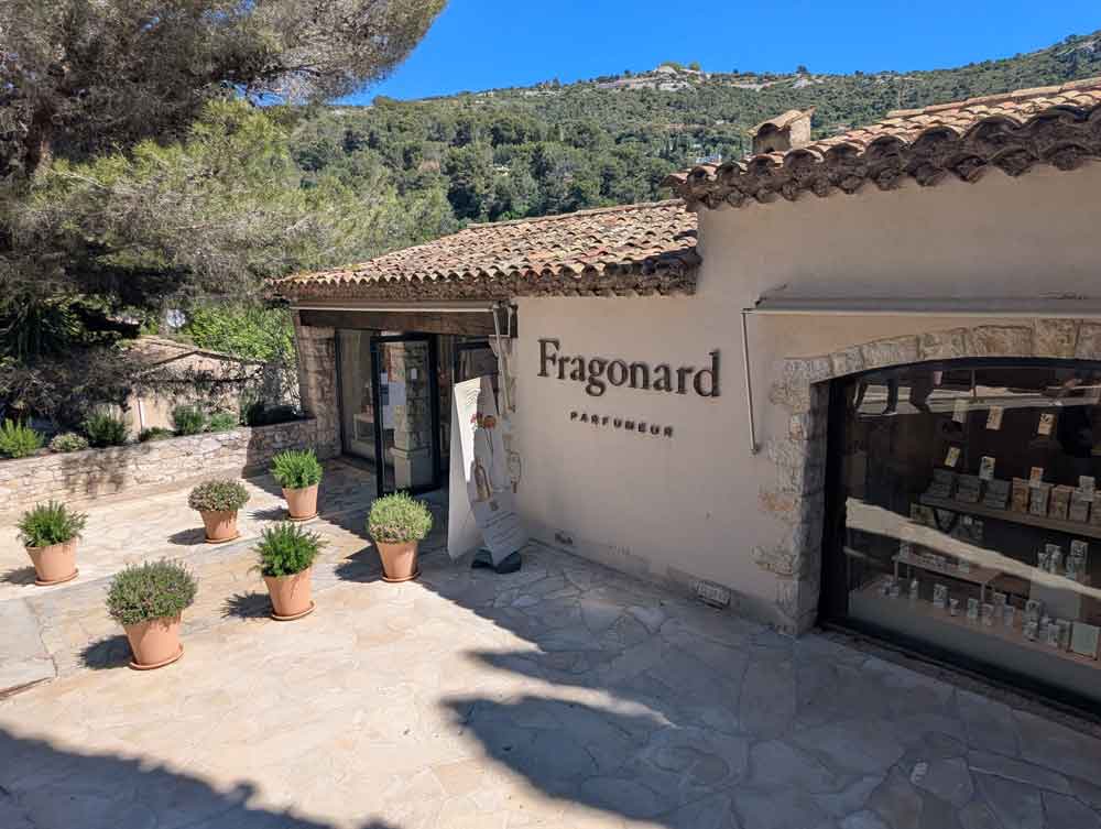 Fragonard Perfume Factory in Eze with lavender planers in foreground.