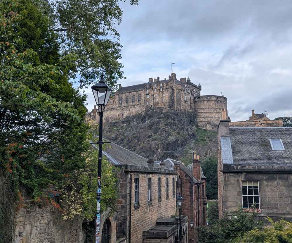 View of Edinburgh Castle in a distance behind the house from the Vennel staircase