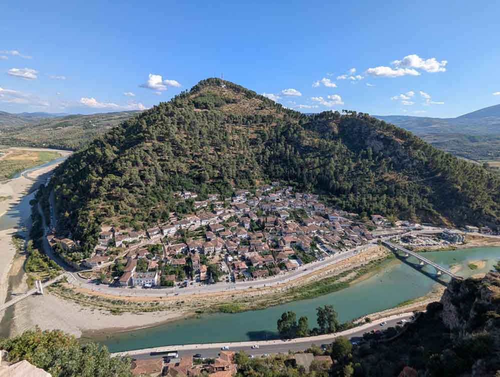 Views of Berat from viewing point at Berat Castle, Albania